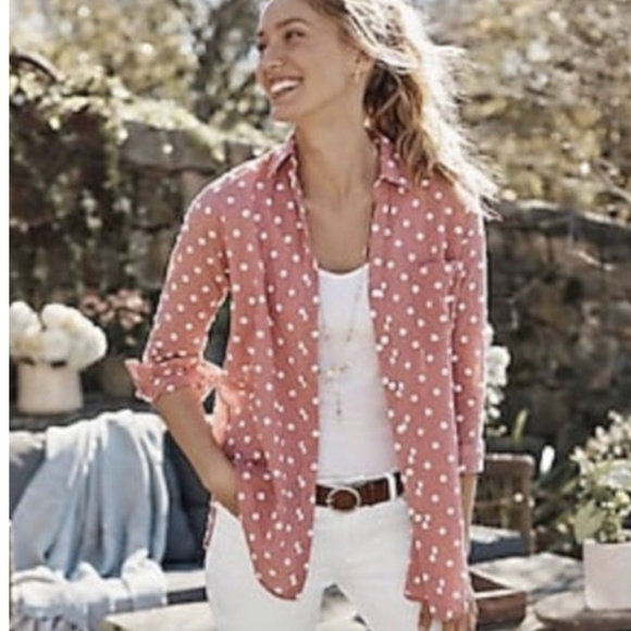 JJill Tops - JJill Rose Polka Dot Shirt - long sleeved, cotton, button up shirt.